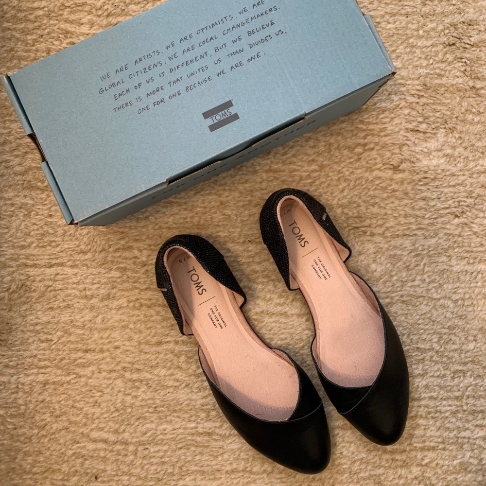Toms Julie D'Orsay Flats Black Leather Foil Woven Flats size 7.5